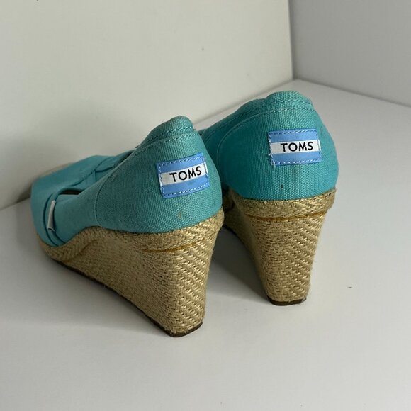 TOMS Espadrilles Wedges Open toe size 8.5 Turquoise - Picture 2 of 4